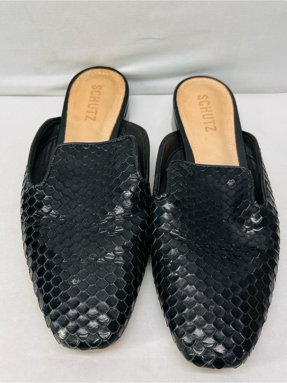 SCHUTZ Black Scaled Slip-On Mules